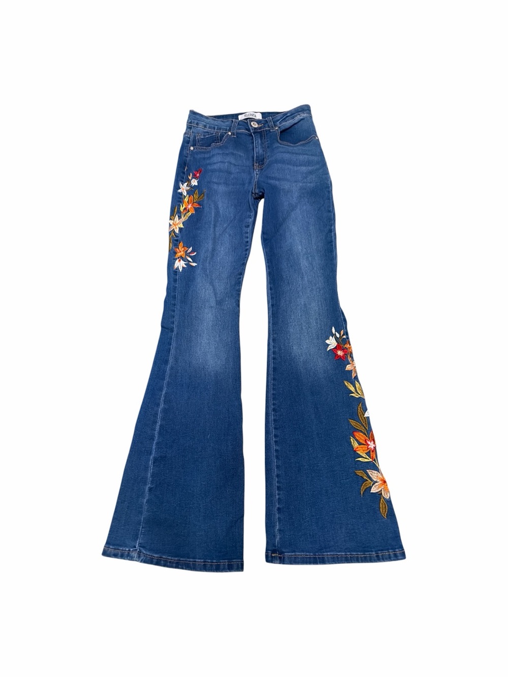 Telepatia Embroidered Floral Bell Bottom Flare Jeans Boho Festival Juniors 5 27